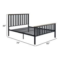 Nori Full Bed with Slatted Metal Frame, MDF Wood, Oak Brown and Black  - BM309435