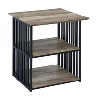 Nori 23 Inch Nightstand, 2 Shelves, Metal Base, MDF, Antique Oak and Black - BM309436