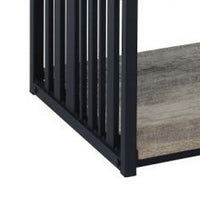 Nori 23 Inch Nightstand, 2 Shelves, Metal Base, MDF, Antique Oak and Black - BM309436