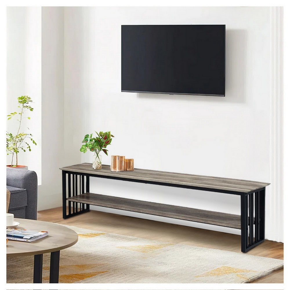 Nori 70 Inch TV Media Entertainment Console, Metal Base, Oak Brown, Black - BM309439