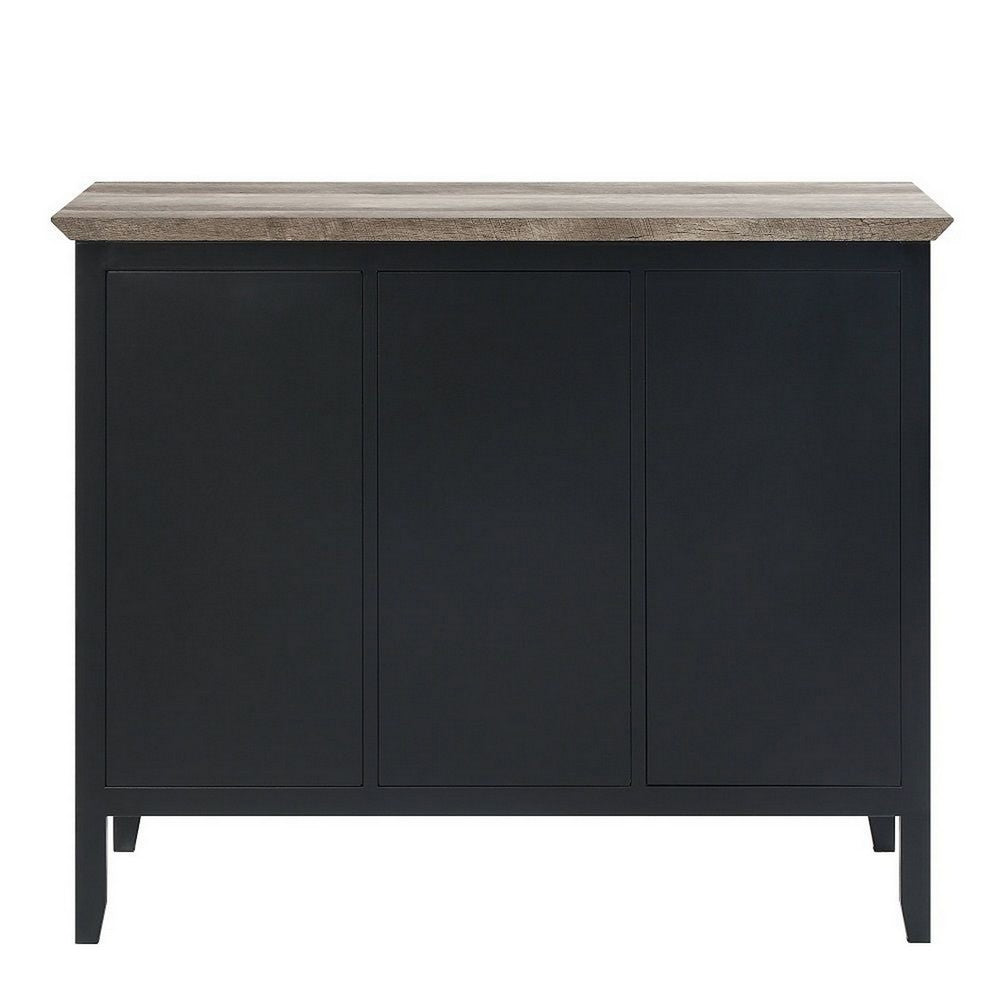 Nori 47 Inch Sideboard Buffet, 3 Drawers, Antique Oak Brown and Black  - BM309442