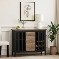 Nori 47 Inch Sideboard Buffet, 3 Drawers, Antique Oak Brown and Black  - BM309442