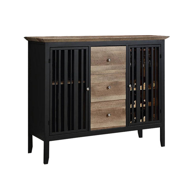 Nori 47 Inch Sideboard Buffet, 3 Drawers, Antique Oak Brown and Black  - BM309442