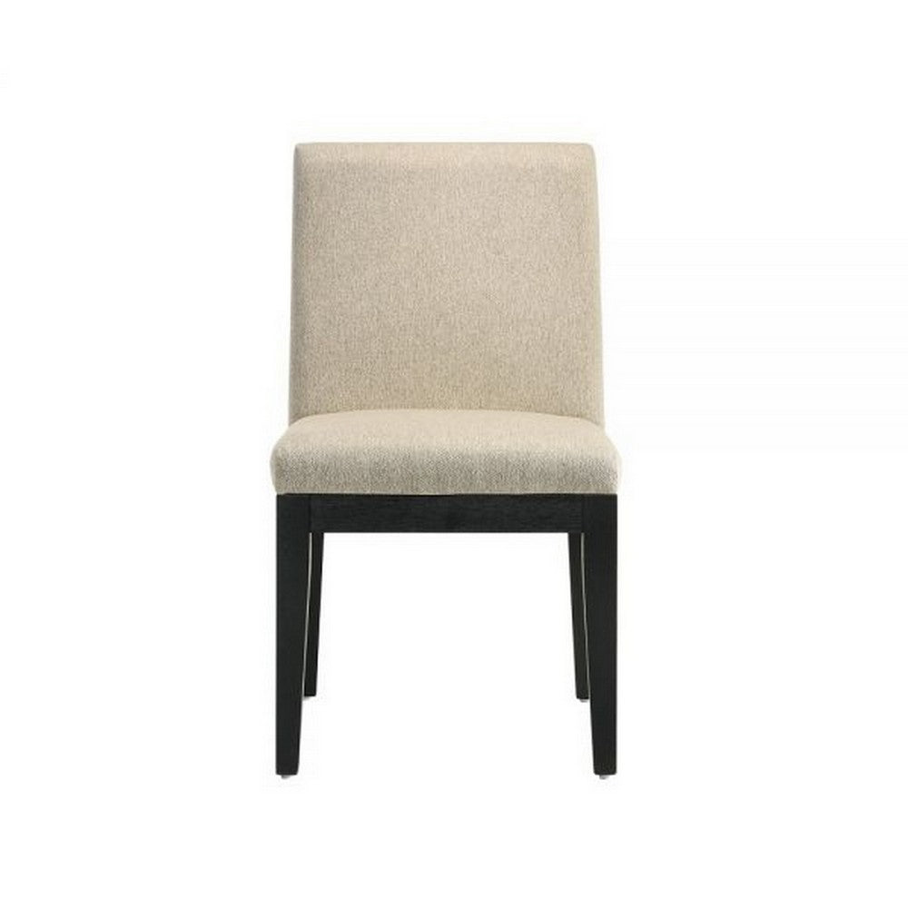 Fin 23 Inch Dining Chair, Set of 2, Fabric Upholstery, Beige and Black - BM309445