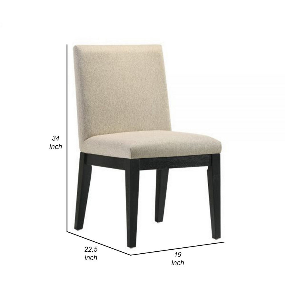 Fin 23 Inch Dining Chair, Set of 2, Fabric Upholstery, Beige and Black - BM309445