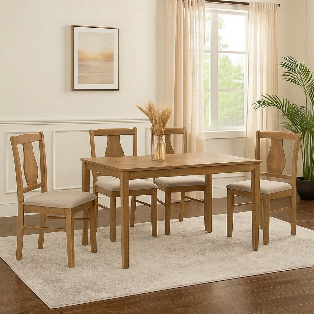 5 Piece Dining Table Set with 4 Chairs, Rubberwood, Weathered Oak - BM309446