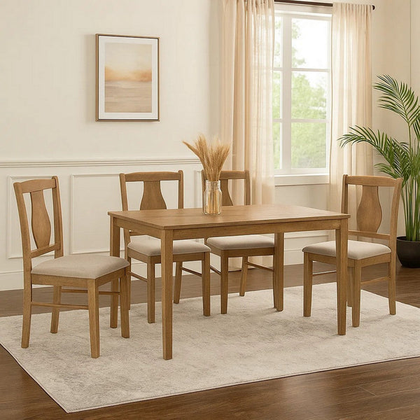5 Piece Dining Table Set with 4 Chairs, Rubberwood, Weathered Oak - BM309446