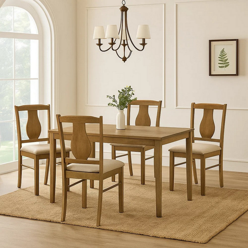 5 Piece Dining Table Set with 4 Chairs, Rubberwood, Weathered Oak - BM309446