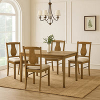 5 Piece Dining Table Set with 4 Chairs, Rubberwood, Weathered Oak - BM309446