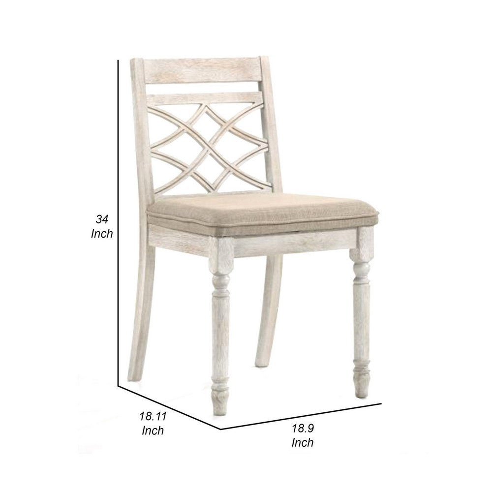 Siki 18 Inch Dining Chair, Set of 2, Turned Chair Legs, MDF, Antique White - BM309447