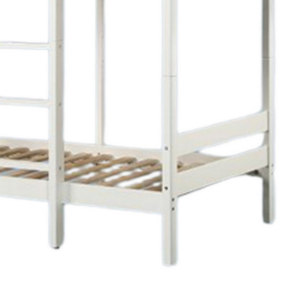 Asin Twin Bunk Bed with Front Facing Ladder, Pine Wood, Crisp White Finish - BM309451