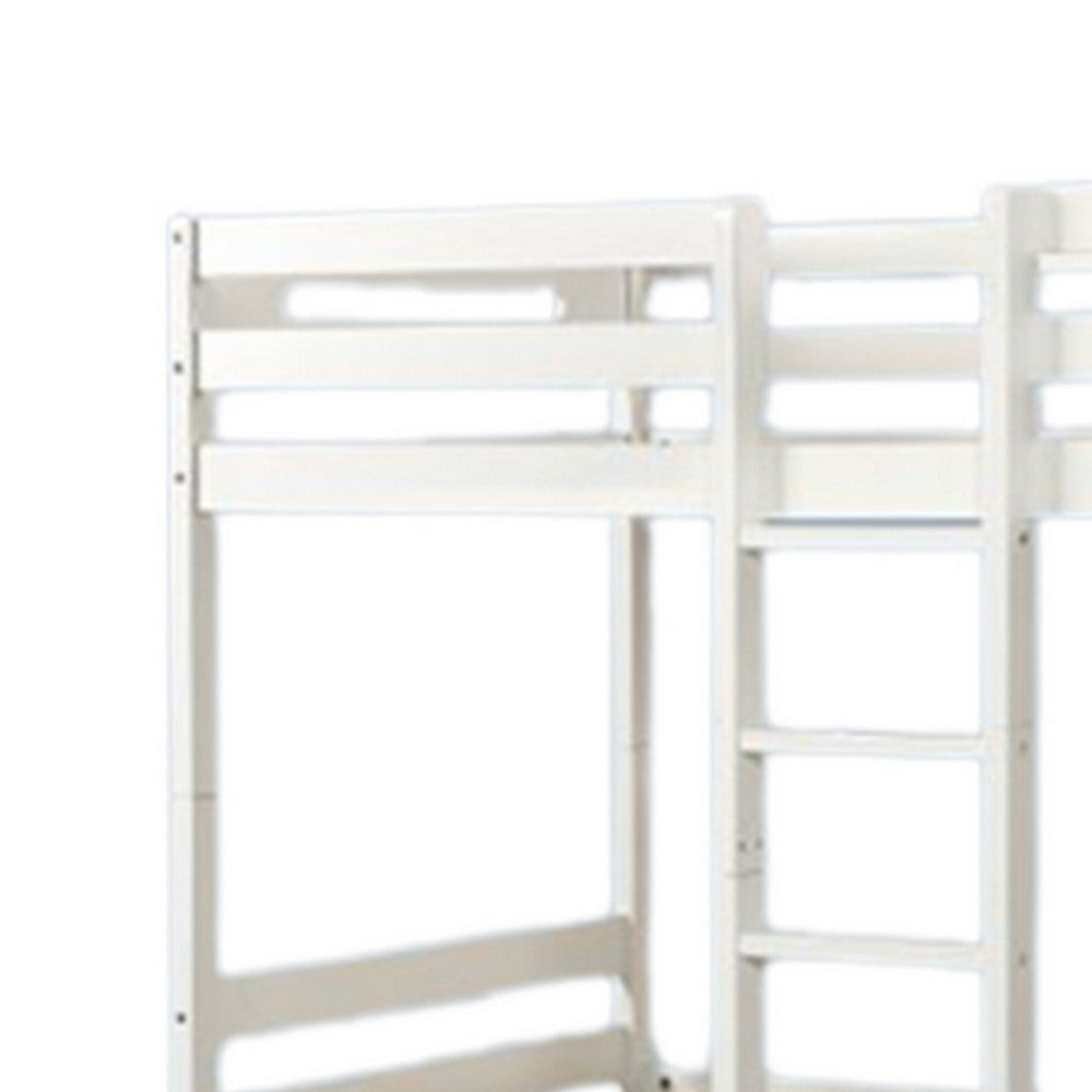 Asin Twin Bunk Bed with Front Facing Ladder, Pine Wood, Crisp White Finish - BM309451