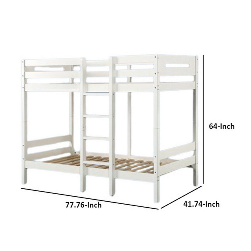 Asin Twin Bunk Bed with Front Facing Ladder, Pine Wood, Crisp White Finish - BM309451