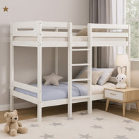 Asin Twin Bunk Bed with Front Facing Ladder, Pine Wood, Crisp White Finish - BM309451
