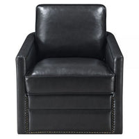 Roco 34 Inch Accent Chair with Swivel, Faux Leather Upholstery, Black  - BM309455