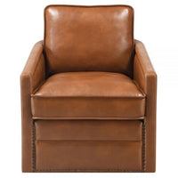 Roco 34 Inch Accent Chair with Swivel, Faux Leather Upholstery, Brown  - BM309456