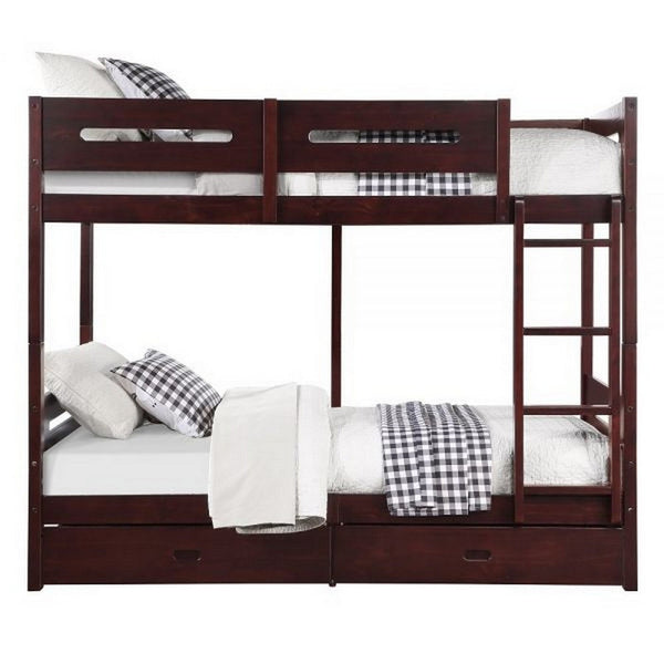 Asin Twin Bunk Bed, Front Facing Ladder, Storage, Solid Pine Wood, Brown - BM309457
