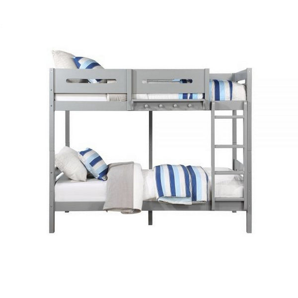 Asin Twin Bunk Bed with Front Facing Ladder, Solid Pine Wood, White Finish - BM309458