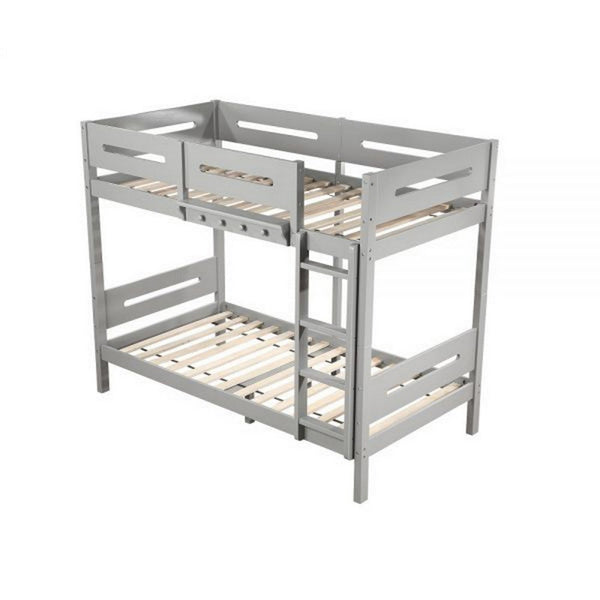 Asin Twin Bunk Bed with Front Facing Ladder, Solid Pine Wood, White Finish - BM309458