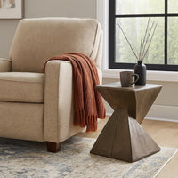 17 Inch Accent Table, Heavy-Duty Durability Cement, Weathered Oak Brown - BM309459