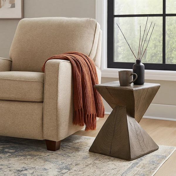 17 Inch Accent Table, Heavy-Duty Durability Cement, Weathered Oak Brown - BM309459