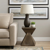 17 Inch Accent Table, Heavy-Duty Durability Cement, Weathered Oak Brown - BM309459