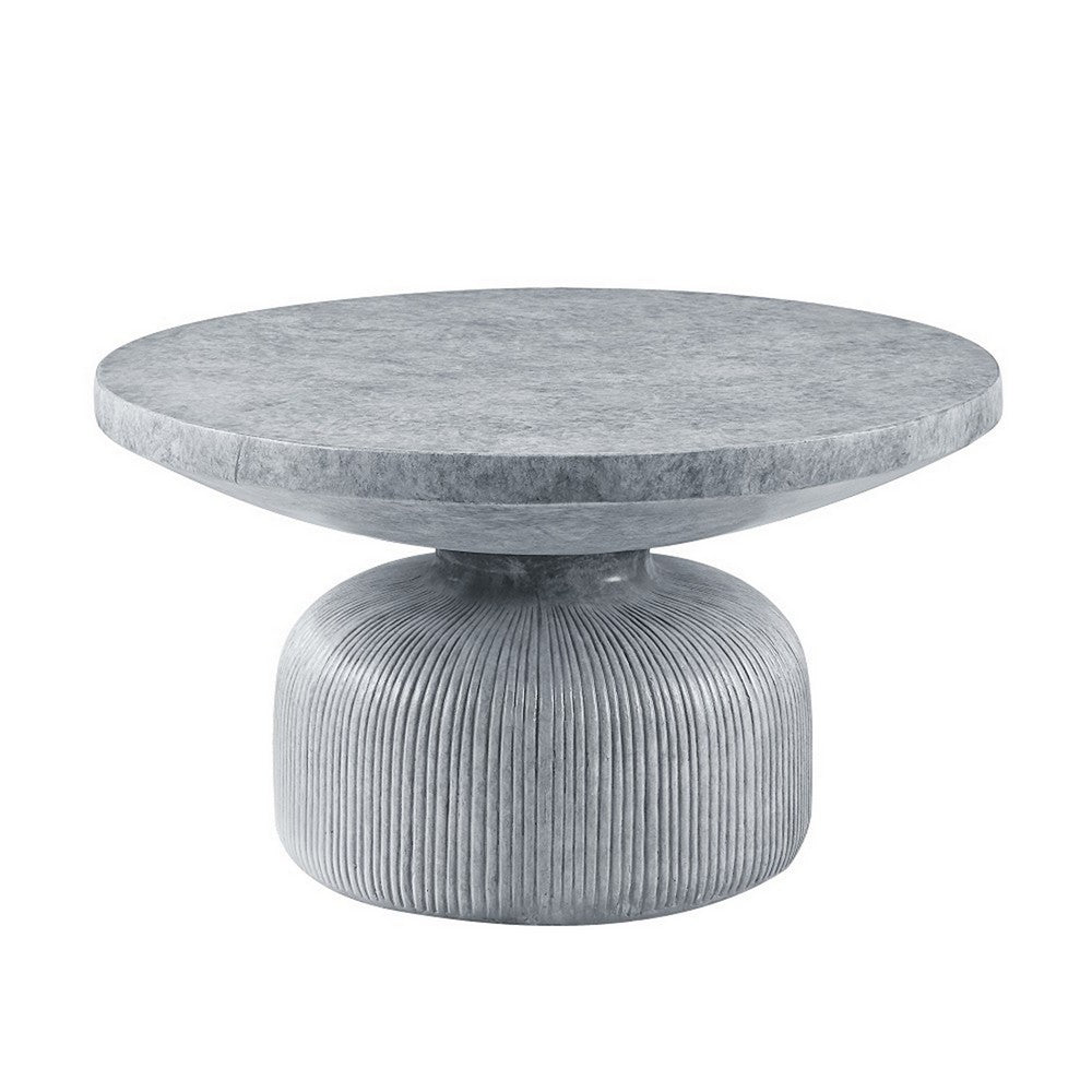 Lylie 30 Inch Coffee Table, Round Naturalistic Design, Gray Durable Cement - BM309460