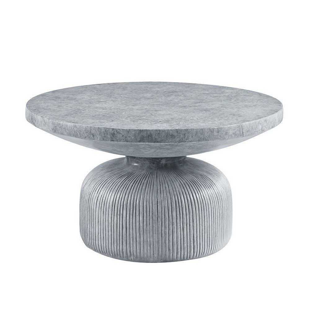 Lylie 30 Inch Coffee Table, Round Naturalistic Design, Gray Durable Cement - BM309460