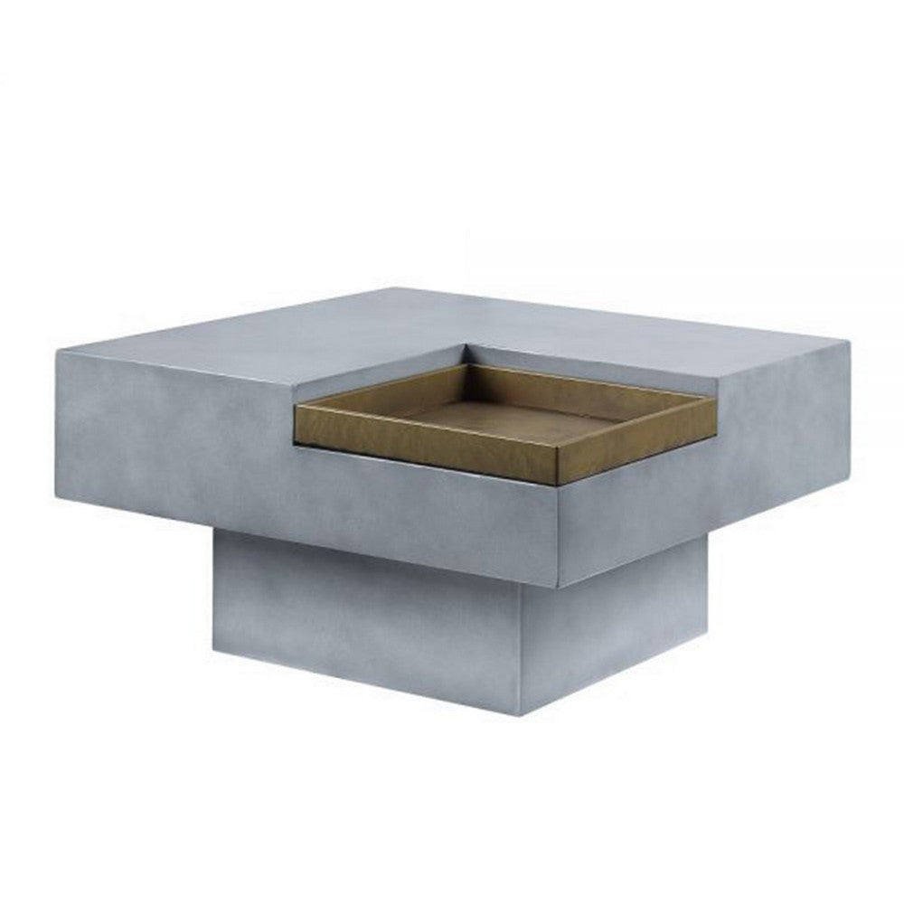 Benjara 32 Inch Coffee Table with Removable Tray, Cement Construction ...