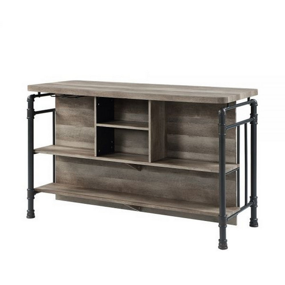 59 Inch Kitchen Island with 2 Shelves, Industrial Antique Oak Brown, Gray - BM309463