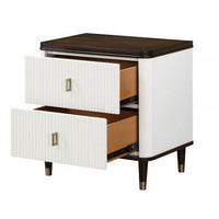 Aren 27 Inch Nightstand, 2 Drawers, USB Charger, Solid Wood, White, Brown - BM309465