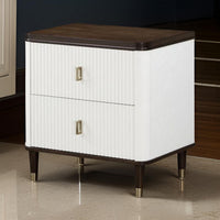 Aren 27 Inch Nightstand, 2 Drawers, USB Charger, Solid Wood, White, Brown - BM309465