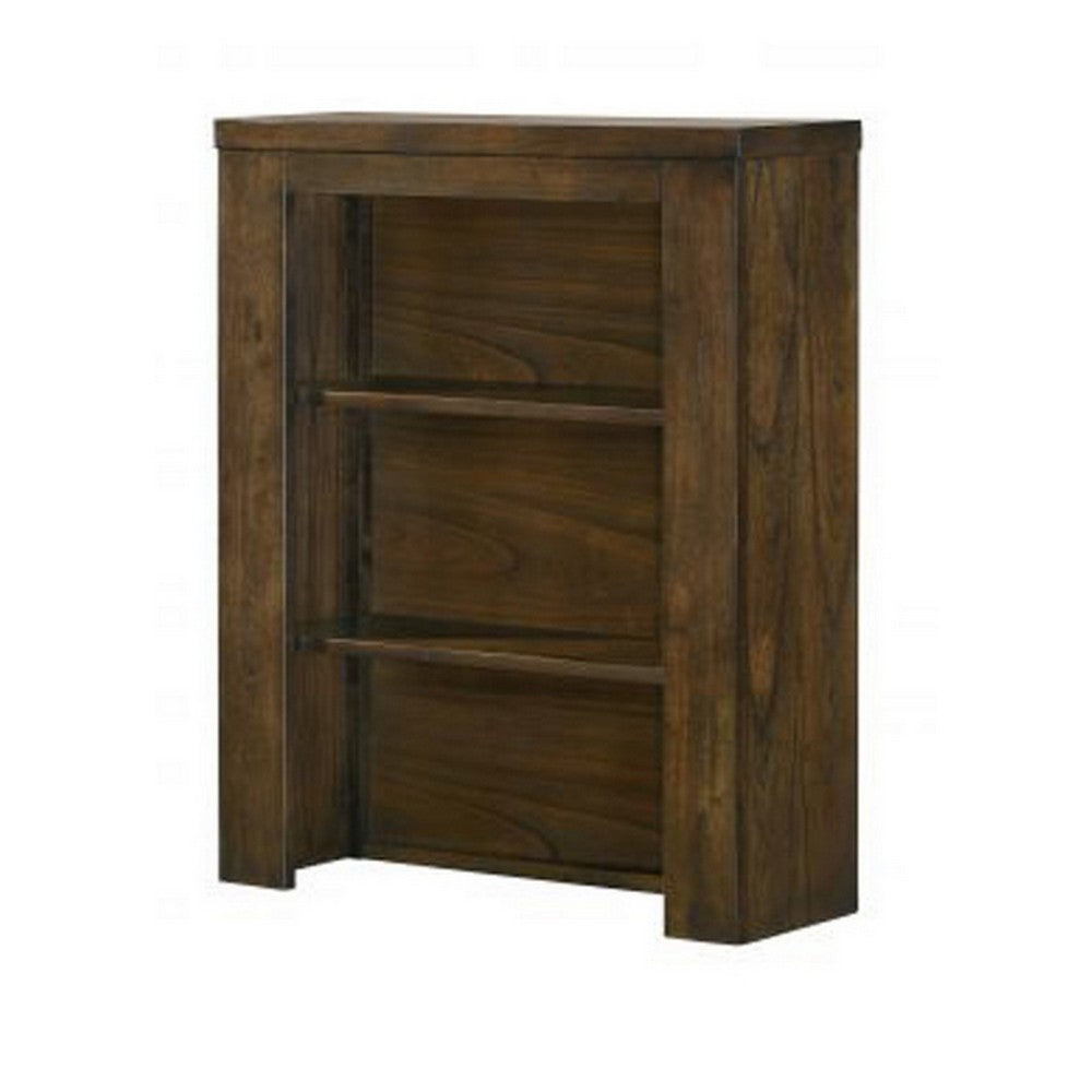 Maryl 26 Inch Pier Bookcase with 2 Shelves, Solid Wood, Antique Oak Brown  - BM309468