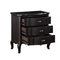 Cherry 30 Inch Nightstand, 3 Drawers, Cabriole Legs, Rubberwood, Black - BM309475