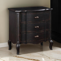 Cherry 30 Inch Nightstand, 3 Drawers, Cabriole Legs, Rubberwood, Black - BM309475