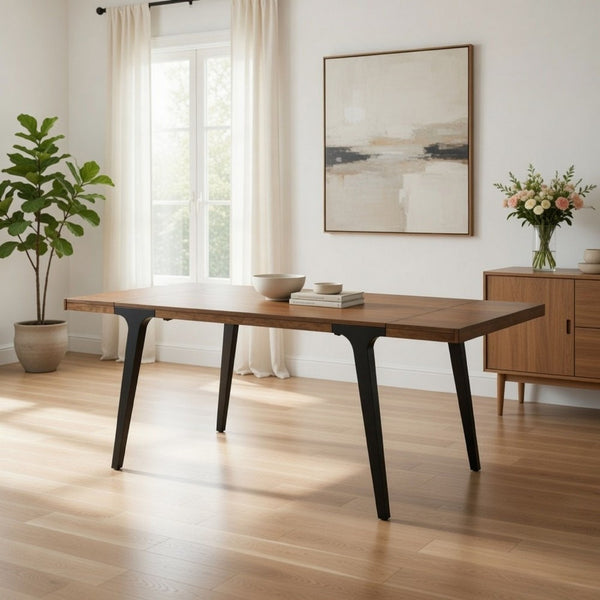 Hilly 59-83 Inch Extendable Dining Table, Rubberwood, Brown and Black  - BM309477