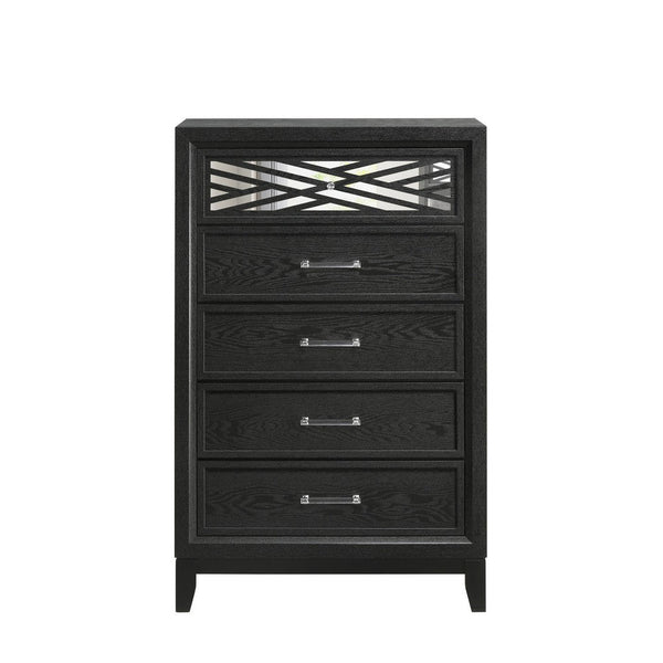 Kira 50 Inch Tall Dresser Chest, 5 Dovetail Drawers, Black Rubberwood - BM309484