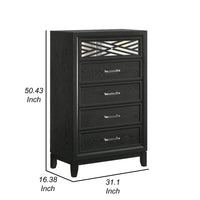 Kira 50 Inch Tall Dresser Chest, 5 Dovetail Drawers, Black Rubberwood - BM309484