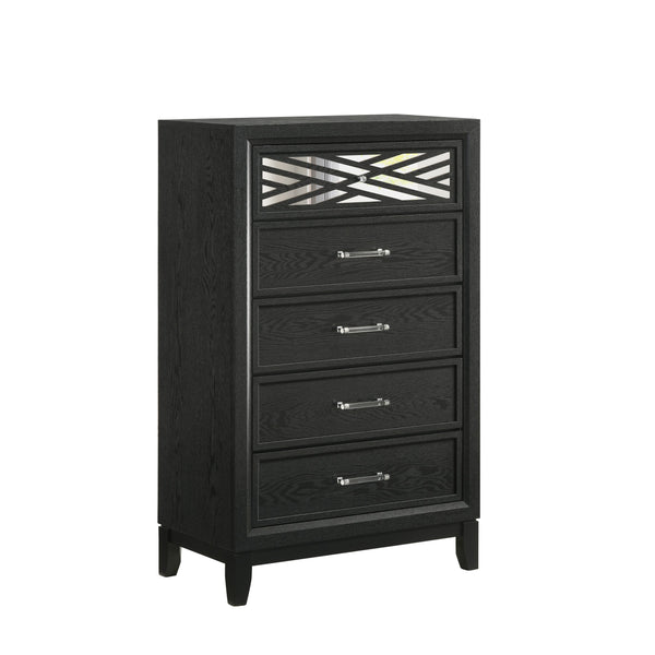 Kira 50 Inch Tall Dresser Chest, 5 Dovetail Drawers, Black Rubberwood - BM309484