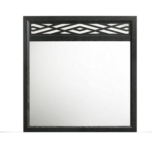 Kira 22 x 40 Dresser Mirror, Geometric Design, Rubberwood, Black Finish - BM309485