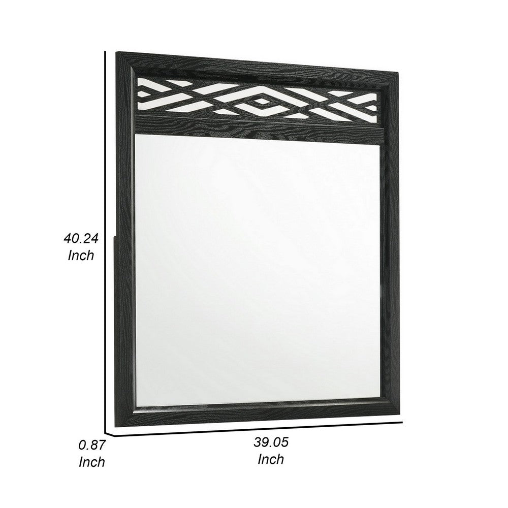 Kira 22 x 40 Dresser Mirror, Geometric Design, Rubberwood, Black Finish - BM309485