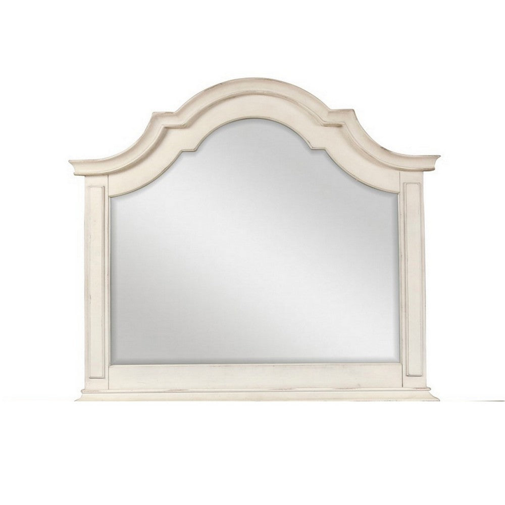 Maia 43 x 46 Dresser Mirror with Curved Top, Poplar and Oak, Antique White - BM309486