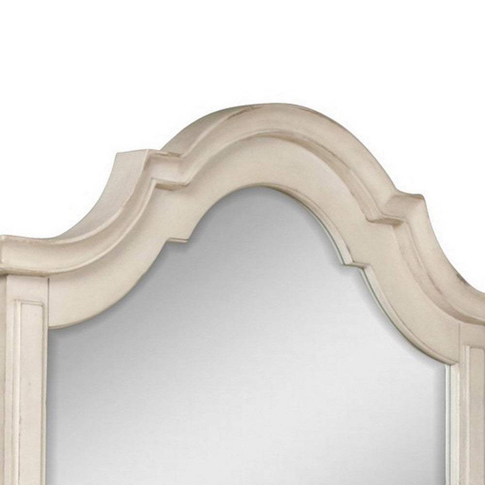 Maia 43 x 46 Dresser Mirror with Curved Top, Poplar and Oak, Antique White - BM309486