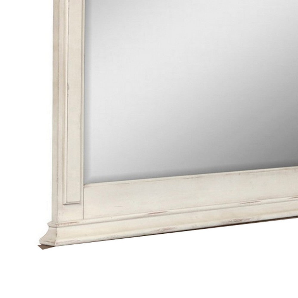 Maia 43 x 46 Dresser Mirror with Curved Top, Poplar and Oak, Antique White - BM309486