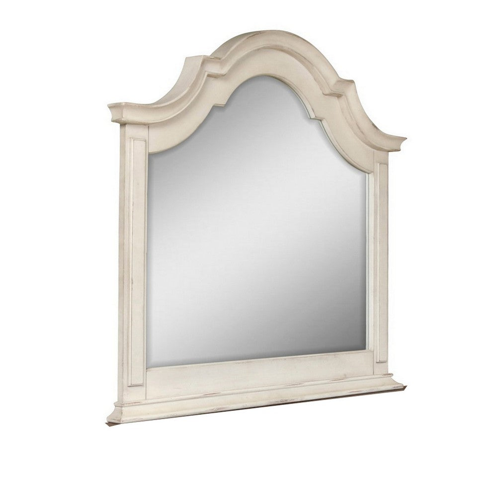 Maia 43 x 46 Dresser Mirror with Curved Top, Poplar and Oak, Antique White - BM309486