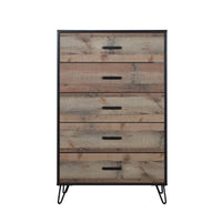 Lala 50 Inch Tall Dresser Chest, 5 Drawers, Black Handles, Rustic Brown - BM309493