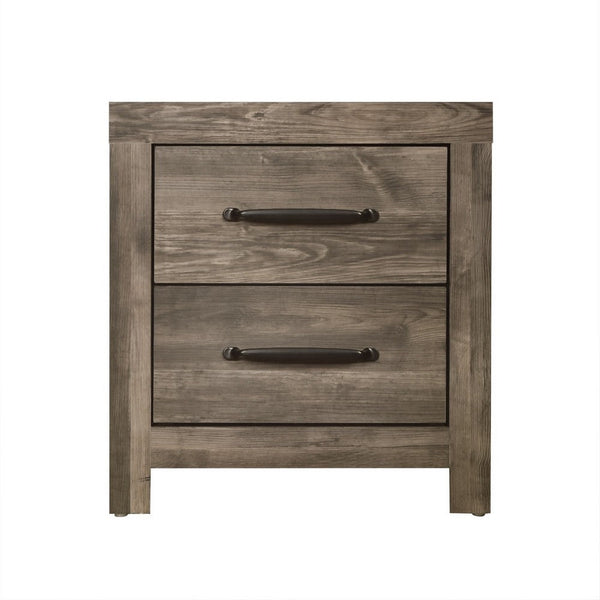 Ent 24 Inch Nightstand, 2 Drawers with Black Handles, Greige Brown Finish  - BM309496