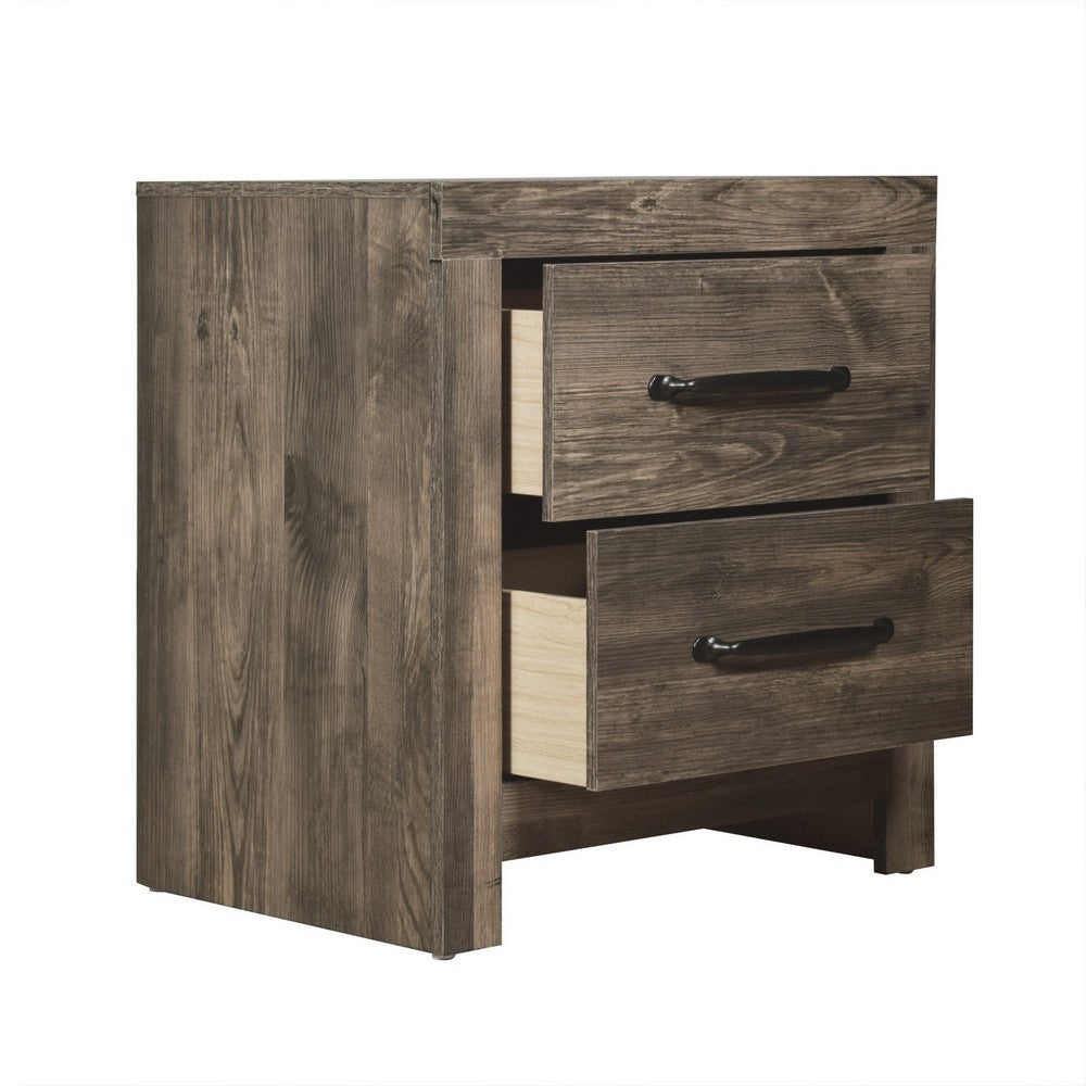 Ent 24 Inch Nightstand, 2 Drawers with Black Handles, Greige Brown Finish  - BM309496