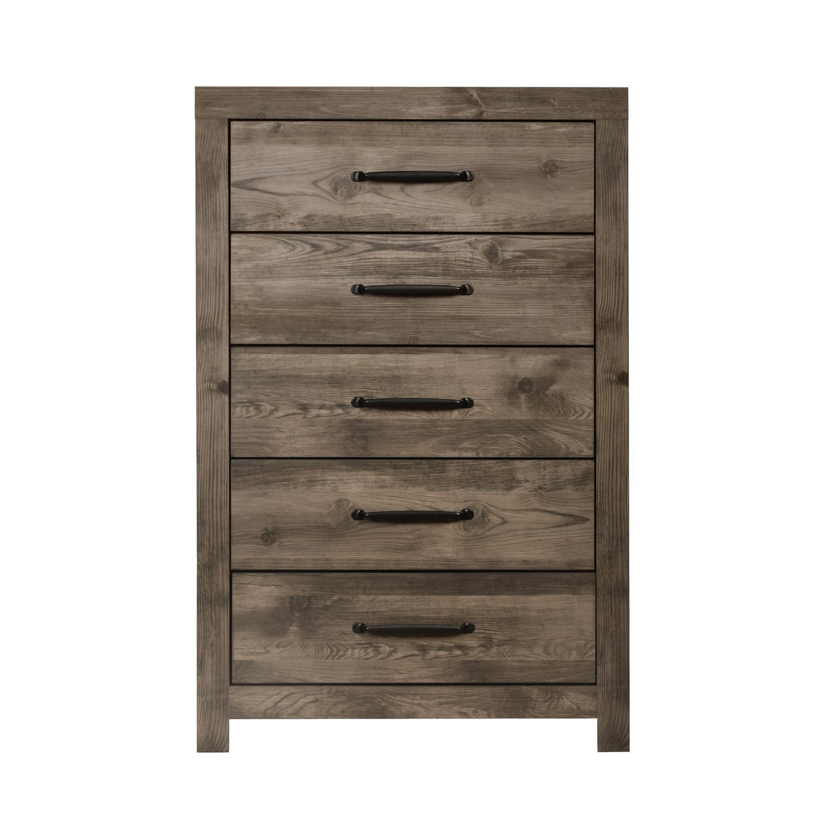 Ent 49 Inch Tall Dresser Chest, 5 Drawers with Black Handles, Greige Brown - BM309498