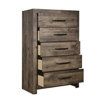 Ent 49 Inch Tall Dresser Chest, 5 Drawers with Black Handles, Greige Brown - BM309498